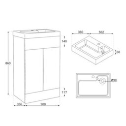 Homestylestore 502mm Concrete Grey Floorstanding Bathroom Vanity Unit And Aged Gold T Bar Handle - thumbnail 2
