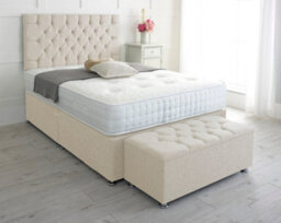 Adore Designs Chesterfield Chenille Divan Bed, With Pocket Mattress & Ottoman Storage Box - 5Ft Kingsize - Cream - 0 Drawers - thumbnail 1