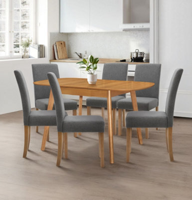 Hallowood Furniture Aston Butterfly Extending Table With 6 Straight Back Grey Fabric Chairs - image 1