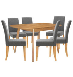 Hallowood Furniture Aston Butterfly Extending Table With 6 Straight Back Grey Fabric Chairs - thumbnail 8