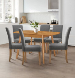 Hallowood Furniture Aston Butterfly Extending Table With 6 Straight Back Grey Fabric Chairs - thumbnail 1
