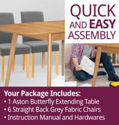 Hallowood Furniture Aston Butterfly Extending Table With 6 Straight Back Grey Fabric Chairs - thumbnail 7