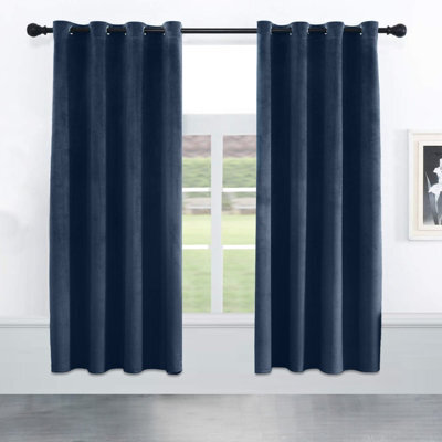 Oxford Homeware Eyelet Velvet Curtains Navy Fully Lined Blackout Thermal Insulated Eyelet Curtains Pair (W)168Cm X (L)137Cm - image 1
