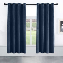 Oxford Homeware Eyelet Velvet Curtains Navy Fully Lined Blackout Thermal Insulated Eyelet Curtains Pair (W)168Cm X (L)137Cm - thumbnail 1