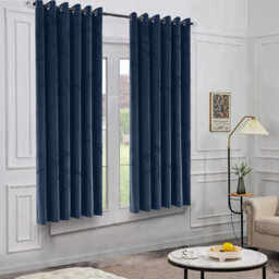 Oxford Homeware Eyelet Velvet Curtains Navy Fully Lined Blackout Thermal Insulated Eyelet Curtains Pair (W)168Cm X (L)137Cm - thumbnail 8