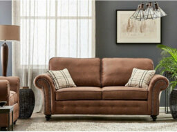 Oakland Brown Faux Leather Chesterfield 3+2 Seater Sofa - High Back Cushion Sofa For Living Rooms - thumbnail 3