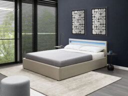 Beliani Ottoman Bed With Led Fabric Armelle 160 X 200 Cm (Eu King Size) Beige - thumbnail 2