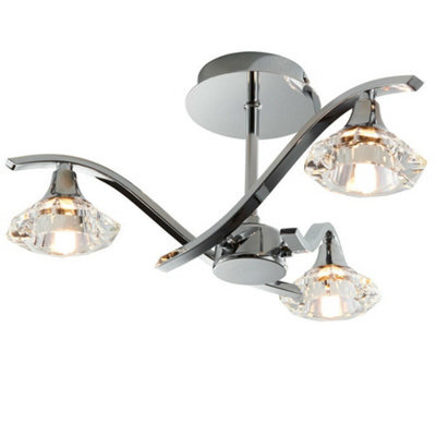 Semi Flush Ceiling Light Chrome Clear Crystal 3 Bulb Hanging Pendant Lamp Shade - image 1