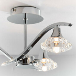 Semi Flush Ceiling Light Chrome Clear Crystal 3 Bulb Hanging Pendant Lamp Shade - thumbnail 3