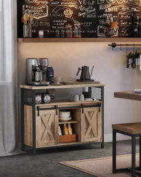 LEDREM Sideboard, Coffee Bar Cabinet, Kitchen Storage Cupboard, With 2 Sliding Barn Doors,adjustable Shelves, For Living Room - thumbnail 3