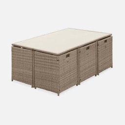 Sweeek - 6 To 10-Seater Rattan Cube Table Set With Chairs Beige 110X110X73 Cm - Vabo 10 - thumbnail 2