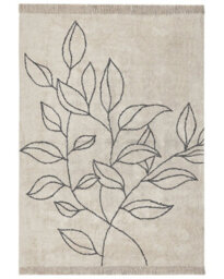 Wyld And Coco Luxnest 160 X 230 Cm Cotton Area Rug Beige With Black Minimalist Tufted Floral Pattern Fringed - thumbnail 1