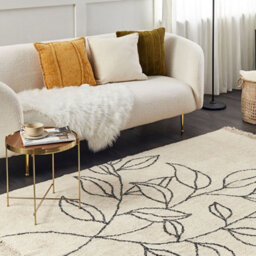 Wyld And Coco Luxnest 160 X 230 Cm Cotton Area Rug Beige With Black Minimalist Tufted Floral Pattern Fringed - thumbnail 2