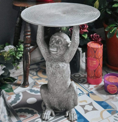 Madison & Mayfair Resin Monkey Side Table In Silver - image 1