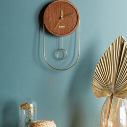 Wyld and Coco Timberline Home Dark Brown Mdf And Steel Pendulum Wall Clock 20 X 45 Cm Minimalist Retro Design - thumbnail 2