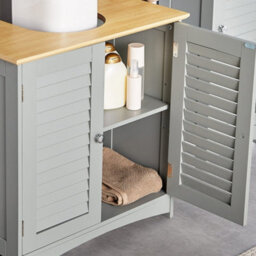 Vonhaus Under Sink Bathroom Cabinet, Grey Bathroom Sink Cupboard, Wood Effect Top, Under Basin Cabinet, 2 Internal Shelves - thumbnail 8