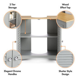 Vonhaus Under Sink Bathroom Cabinet, Grey Bathroom Sink Cupboard, Wood Effect Top, Under Basin Cabinet, 2 Internal Shelves - thumbnail 7