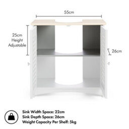 Vonhaus Under Sink Bathroom Cabinet, Grey Bathroom Sink Cupboard, Wood Effect Top, Under Basin Cabinet, 2 Internal Shelves - thumbnail 6