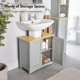 Vonhaus Under Sink Bathroom Cabinet, Grey Bathroom Sink Cupboard, Wood Effect Top, Under Basin Cabinet, 2 Internal Shelves - thumbnail 3