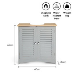 Vonhaus Under Sink Bathroom Cabinet, Grey Bathroom Sink Cupboard, Wood Effect Top, Under Basin Cabinet, 2 Internal Shelves - thumbnail 5