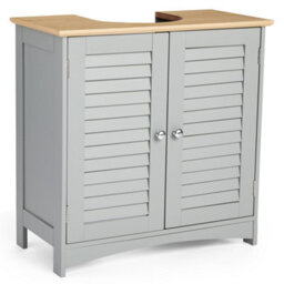 Vonhaus Under Sink Bathroom Cabinet, Grey Bathroom Sink Cupboard, Wood Effect Top, Under Basin Cabinet, 2 Internal Shelves