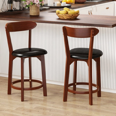 60Cm Rubber Wood Counter Height Stools Bar Stool Set Of 2 Walnut - image 1