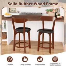 60Cm Rubber Wood Counter Height Stools Bar Stool Set Of 2 Walnut - thumbnail 3