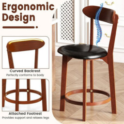 60Cm Rubber Wood Counter Height Stools Bar Stool Set Of 2 Walnut - thumbnail 5