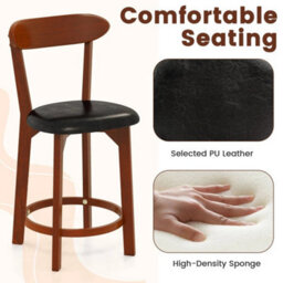 60Cm Rubber Wood Counter Height Stools Bar Stool Set Of 2 Walnut - thumbnail 4