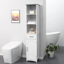 Tall Bathroom Cabinet Slim Storage Unit Narrow Floor Cupboard - thumbnail 1