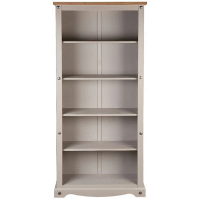 Grey Tall 5-Shelf Solid Pine Bookcase Living Room - image 1