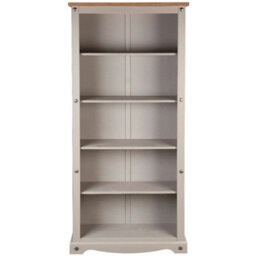 Grey Tall 5-Shelf Solid Pine Bookcase Living Room - thumbnail 1