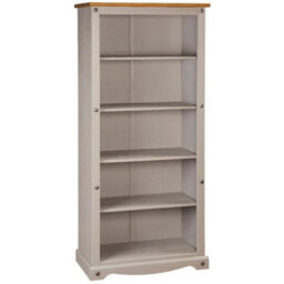 Grey Tall 5-Shelf Solid Pine Bookcase Living Room - thumbnail 4