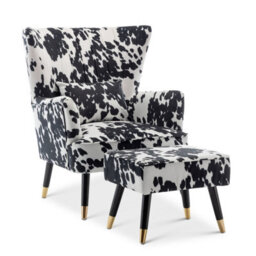 Cow Print Fabric Accent Chair With Footstool - thumbnail 2