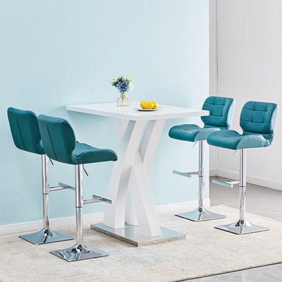 Furniture in Fashion Axara White High Gloss Bar Table With 4 Candid Teal Stools - image 1