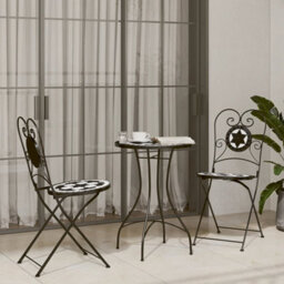 Walplus Mosaic Bistro Set Black And White Iron And Ceramic