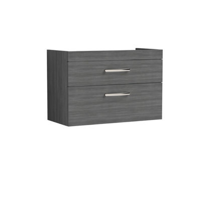 Hudson Reed Athena Wall Hung 2 Drawer Vanity Unit 800mm-Anthracite Woodgrain - image 1
