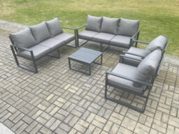 Fimous Aluminium Outdoor Lounge Sofa Set Garden Furniture Sets With Square Coffee Table 2 Chairs Dark Grey 8 Seater - thumbnail 2