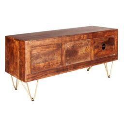 Wyld Haus Bandung Wide Tv Media Unit - Dark Mango Wood With Gold Inlays, 2 Shelves 2 Doors - thumbnail 5