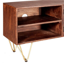 Wyld Haus Bandung Wide Tv Media Unit - Dark Mango Wood With Gold Inlays, 2 Shelves 2 Doors - thumbnail 6