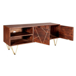 Wyld Haus Bandung Wide Tv Media Unit - Dark Mango Wood With Gold Inlays, 2 Shelves 2 Doors - thumbnail 4