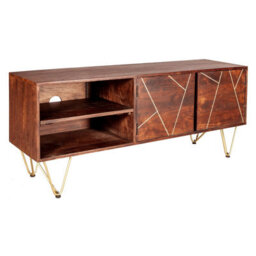 Wyld Haus Bandung Wide Tv Media Unit - Dark Mango Wood With Gold Inlays, 2 Shelves 2 Doors - thumbnail 2