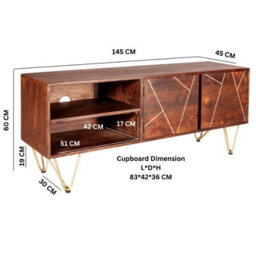 Wyld Haus Bandung Wide Tv Media Unit - Dark Mango Wood With Gold Inlays, 2 Shelves 2 Doors - thumbnail 7