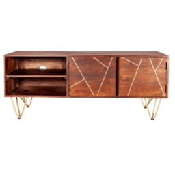 Wyld Haus Bandung Wide Tv Media Unit - Dark Mango Wood With Gold Inlays, 2 Shelves 2 Doors - thumbnail 3