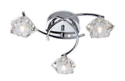 Luminosa Lighting Luminosa Clara 3 Light Flush Multi Arm Ceiling Light Chrome, Clear Glass, G9