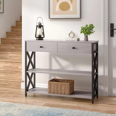 Rustic Grey Narrow Wooden Console Table With Drawers - image 1