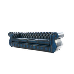 Chesterfield 4 Seater Sofa Antique Blue Real Leather In Kimberley Style - thumbnail 2