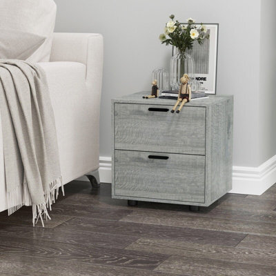 Urbn-Living Urbnliving Height 43Cm2 Drawer Wooden Bedside Table Ash Grey Set Colour Cabinet Bedroom Furniture Storage Nightstand - image 1