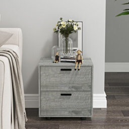 Urbn-Living Urbnliving Height 43Cm2 Drawer Wooden Bedside Table Ash Grey Set Colour Cabinet Bedroom Furniture Storage Nightstand - thumbnail 3