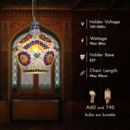 Handmade Moroccan Turkish Mosaic Glass Pendant Light Colorful Ceiling Fixture With Bulb - thumbnail 3